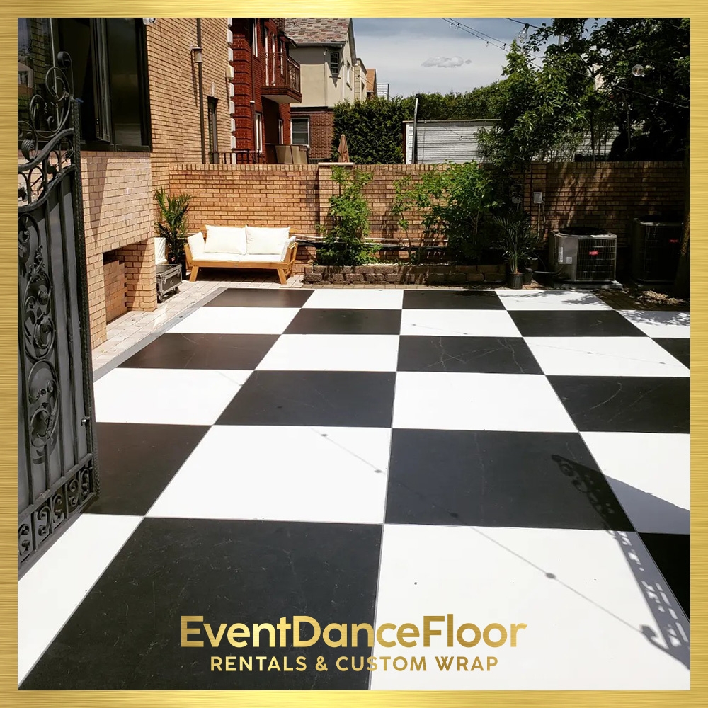 Are there any specific size requirements for custom printed dance floor wraps in NYC wedding venues?